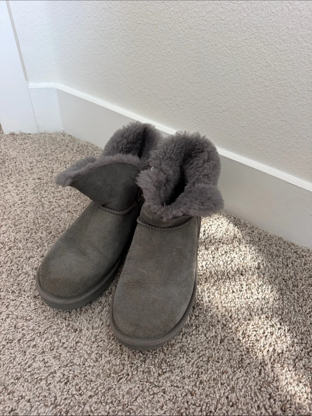 UGG Women's Gray Shearling Cuff Suede Slip-On Boots